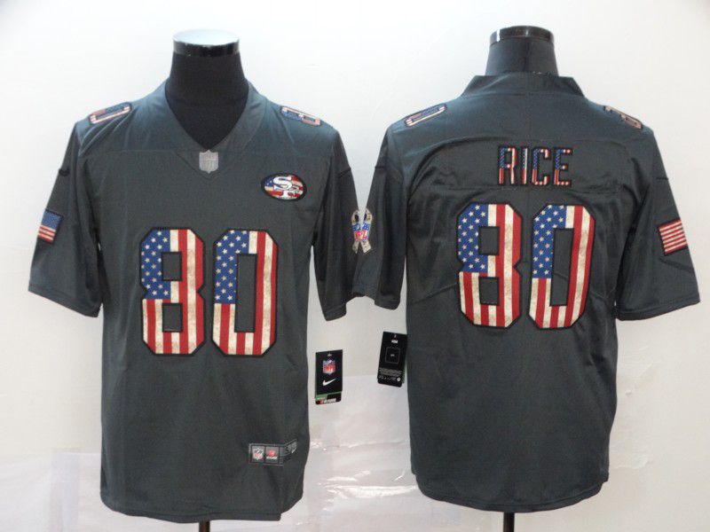 Men San Francisco 49ers #80 Rice Carbon Black Retro USA flag Nike NFL Jerseys